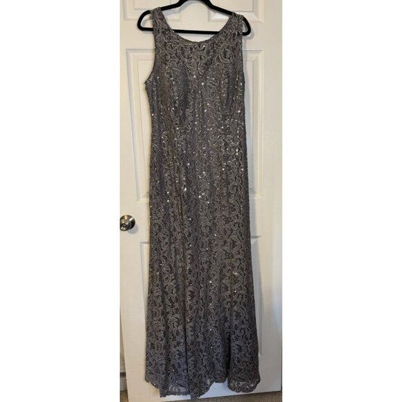 Ignite Long Evening Formal Dress 18 Silver Pewter Sequin Gown Wedding Party NEW - Picture 10 of 12